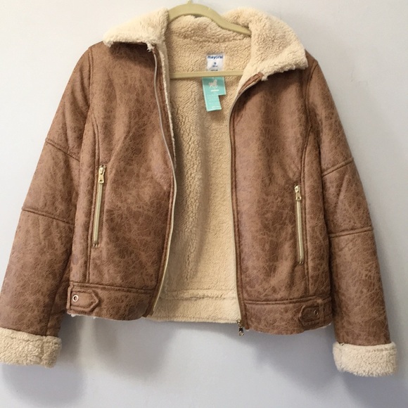 NWT MAYORAL Girl's Faux Shearling Jacket in Brown - Picture 3 of 8
